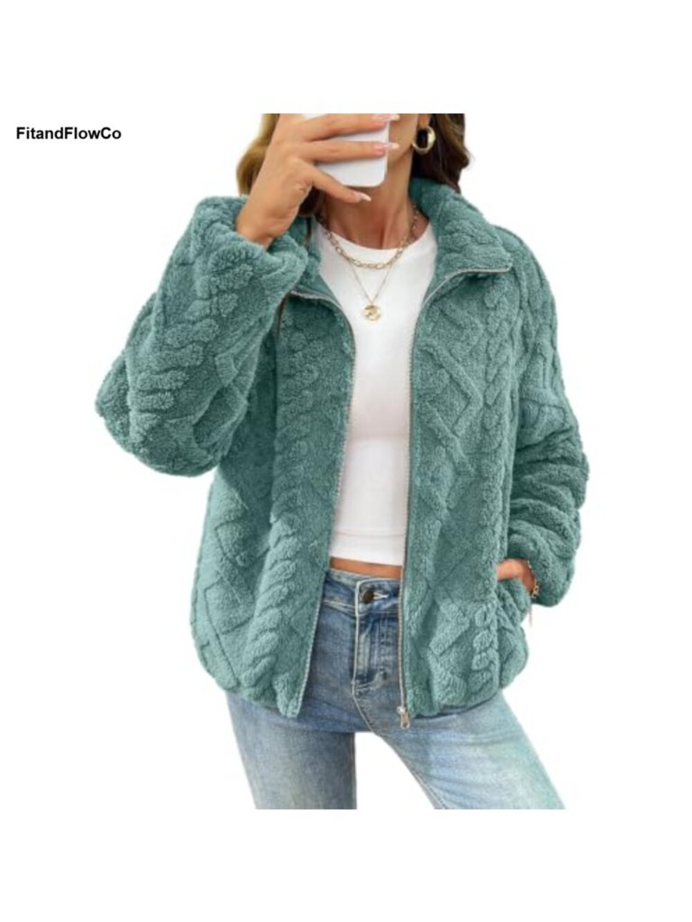 Women's Full Zip Fleece Winter Jacket Warm Casual Outerwear Coat